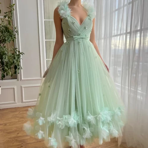 Off-the-shoulder-V-neck-3D-Flower-Cocktail-Dresses-Corset-Sashes-Sleeveless-Graduation-Gowns-A-Line